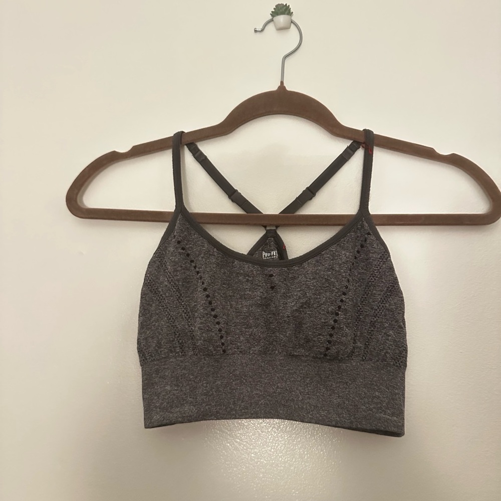 Gray Strappy Sports Bra